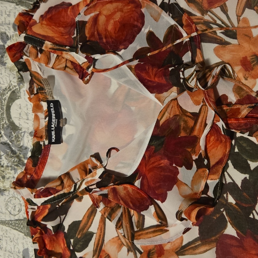 Karl Lagerfeld Orange Floral Blouse - Picture 3 of 3
